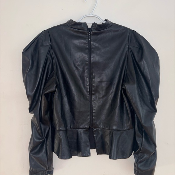 Express Black Faux Leather Puff Sleeve Peplum Top XL - Picture 4 of 12